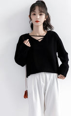 Black Vneck Long Sleeve Top