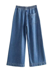 Black Washed Denim Wide Legs Pants