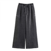 Black Washed Denim Wide Legs Pants