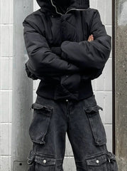 Black Washed Multi-Pockets Cargo Jeans