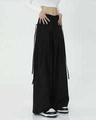 Black Wide-Leg Tie Pants