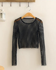 Black Wide Mesh Top