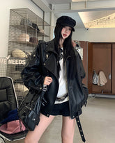 Black Y2K Oversized Moto Jacket