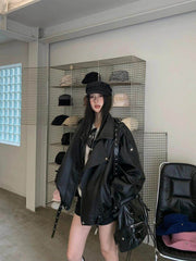 Black Y2K Oversized Moto Jacket