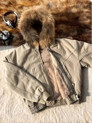 Black Zip-Up Faux Fur Hood Jacket