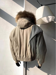 Black Zip-Up Faux Fur Hood Jacket