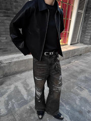 Black Zip-Up Faux Leather Jacket