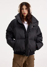 Black Zip-Up Puffer Jacket