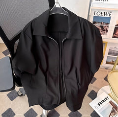 Black Zipper Short Sleeves Shirt