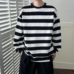 Black and White Striped Oversized Sweatshirt