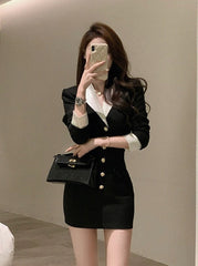 Black and White Suit Dress And Blazer Set
