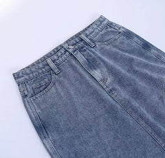 Blue Asymmetric Split Denim Skirt