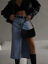 Blue Asymmetric Split Denim Skirt