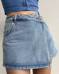 Blue Asymmetrical Denim Skorts