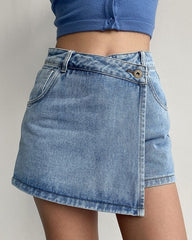 Blue Asymmetrical Denim Skorts