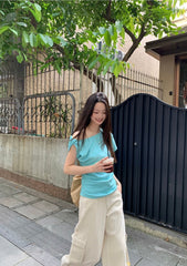 Blue Asymmetrical One-Shoulder Knit Top