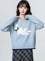 Blue Bow Knit Sweater