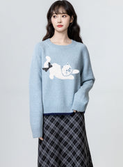 Blue Bow Knit Sweater