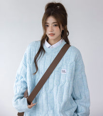 Blue Cable Knit Cozy Sweater Top