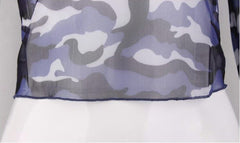 Blue Camouflage Mesh Cropped Top