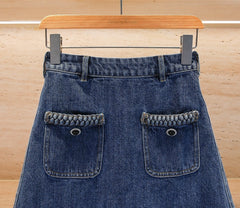 Blue Chain-Trim Denim Mini Skirt