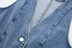 Blue Classic Denim V-Neck Vest