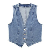 Blue Classic Denim V-Neck Vest