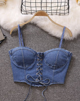 Blue Denim Lace-Up Crop Top