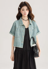 Blue Denim Short Sleeve Casual Jacket Shirt