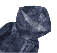 Blue Denim Style Print Hooded Top