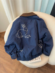 Blue Embroidered Corduroy Collar Jacket