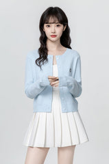 Blue Embroidered Knit Cardigan Sweater