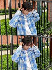 Blue Faded Plaid Shirt