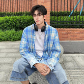 Blue Faded Plaid Shirt