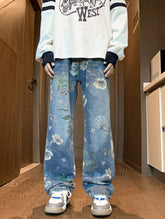 Blue Floral Pattern Jeans