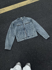 Blue Front Zipper Pockets Denim Jacket