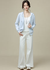 Blue Hooded Double Zip Loose Cardigan Jacket