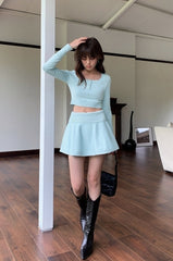 Blue Knit Skater Skirt