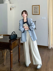 Blue Korean Style Sweet Cool Patchwork Casual Blazer