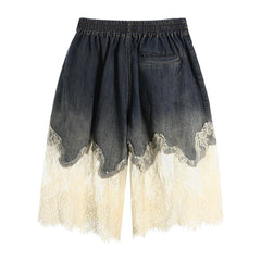 Blue Lace-Trim Denim Shorts