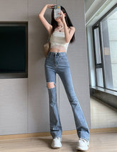 Blue Large Rip Flare Jeans