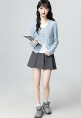 Blue Layered Long Sleeve Asymmetrical Waist Top