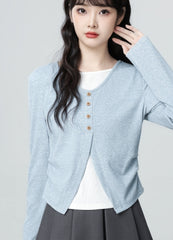 Blue Layered Long Sleeve Asymmetrical Waist Top