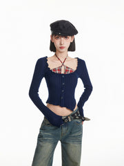 Blue Layered Long Sleeve Knit Top