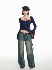 Blue Layered Long Sleeve Knit Top