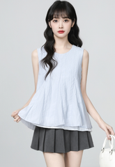Blue Layered Sleeveless Loose Summer Top