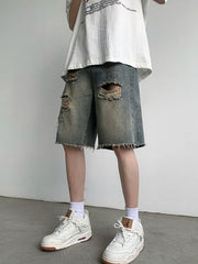 Blue Baggy Ripped Denim Shorts