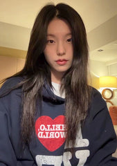 Blue Love Graphic Pullover Hoodie