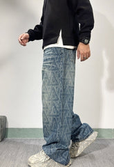 Blue Monogram Wide-Leg Jeans