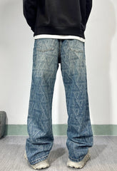 Blue Monogram Wide-Leg Jeans